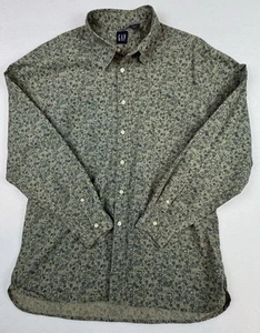 GAP Herren Large Langarm Hemd Grün Khaki Blumenmuster Baumwolle D - Bild 1 von 17