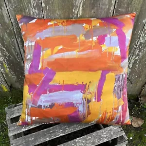West Elm 100% Silk Pillow Covers 20 x 20 Abstract Paint Strokes Bright Pink Red - Picture 1 of 6