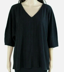 NWT $60 ALFANI Women's S Black Short Sleeve V-Neck Ribbed Knit Top Blouse - Picture 1 of 7