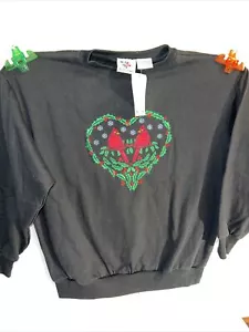Vintage Nutcracker Christmas Bird Heart Snowflake Holly Sweatshirt Shirt Size M - Picture 1 of 4
