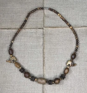 Collar de cuentas de madera de elefante boho campesino suroeste rústico resistente núcleo de casa de campo - Imagen 1 de 2