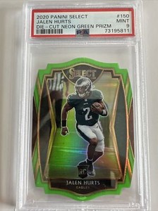2020 PANINI SELECT JALEN HURTS ROOKIE RC DIE-CUT GREEN NEON PSA 9