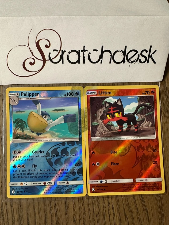 ERROR Misprint - Pokemon PELIPPER & LITTEN - Finger Prints on Foil Joining - Image 1 of 3