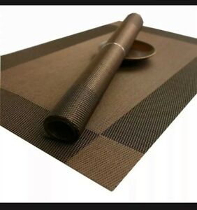 4pc Anti-slip Dining Table Plate Pad Modern Place Mat Waterproof Washable- Brown