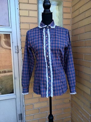 Vintage JC Penney Blouse Small Plaid Lace 70s Cottagecore Victorian - Image 1 of 4