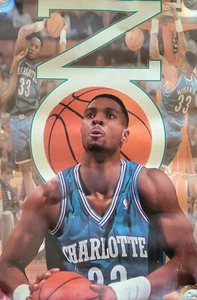 Vintage 1993 Nike Alonzo Zo Mourning Charlotte Hornets Poster NBA 23" X 35" - Picture 1 of 8