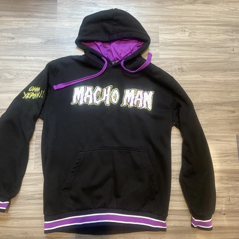 WWE WWF Macho Man Randy Savage OH Yeah Black Purple Hoodie Sweatshirt Large Cover