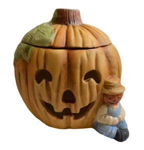 Vintage Ceramic Halloween Pumpkin Jack-O-Lantern Candle Holder 5.5” Unique Bear - Picture 1 of 9