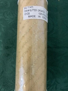 "Rollo de 10 yardas de organza de 6"" de ancho lunares dorados brillantes nuevo sellado" - Imagen 1 de 4