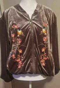 Chaqueta de bombardero solitaria bordada de terciopelo/malva oscuro/púrpura talla XL - Imagen 1 de 10