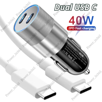 Adaptador Cargador Coche 40W Doble Tipo C 60W PD USB C a C Cable Para Samsung iPad Pro Foto 1 de 4