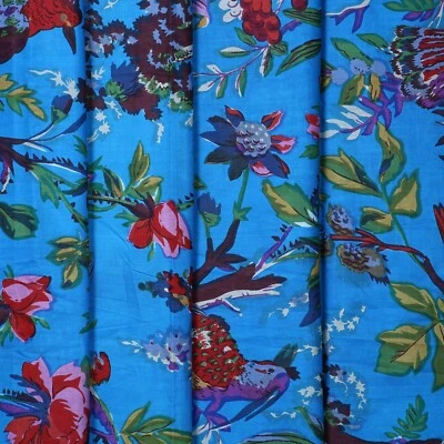 Indian 5 Yard Hand Block Print Floral Cotton Fabric Block Print Dress Material - Image 1 of 3
