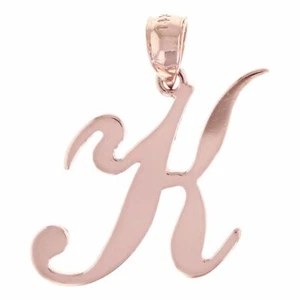 14k Yellow White or Rose Gold Initial Letter K Alphabet A-Z Charm Pendant - Picture 1 of 12