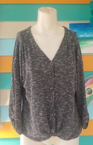 No Boundaries, Henley Tie Front Gray Shirt Blouse cardigan sweater - Picture 1 of 12