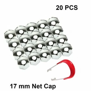 20 x 17 MM ALLOY WHEEL HEX NUT/BOLT CAPS COVERS + TOOL CHROME UNIVERSAL - Picture 1 of 8