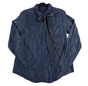 ISAAC MIZRAHI LIVE Damen blau Chambray Denim Hemd Knopfleiste Krawatte Ausschnitt Bluse 10 - Bild 1 von 11