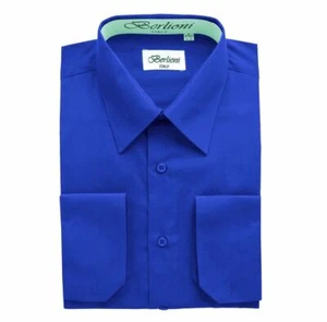 BERLIONI ITALY MEN'S DRESS SHIRT FRENCH CONVERTIBLE CUFF DRESS SHIRT ROYAL BLUE - Picture 1 of 1