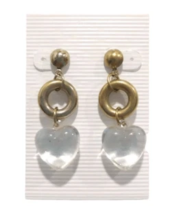 Orecchini pendenti goccia vintage arte vetro chiaro cuore ottone cerchio lampwork pali - Foto 1 di 6