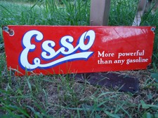 OLD VINTAGE ESSO GASOLINE PORCELAIN ENAMEL GAS PUMP SIGN  MOTOR OIL ADVERTISING