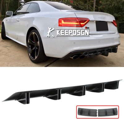 Difusor de para-choque traseiro aparência carbono 10 divisores de barbatana de tubarão para Audi A5 S5 A4 A6 A7 - Imagem 1 de 4