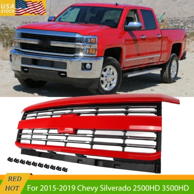 Red Hot Grille Assembly W/ Chrome Trim For 2015-2019 Silverado 2500 HD 3500 HD Foto 1 de 4