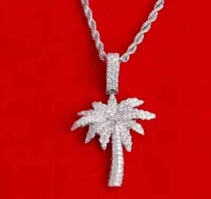 1.50 Ct Round Cut Moissanite Women's Palm Tree Pendant 14K White Gold Plated - Picture 1 of 8