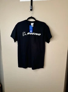NWT-Boeing Men's Black Shirt Medium short sleeve pullover 100% cotton round neck - Picture 1 of 7