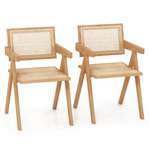 Set of 2 Rattan Accent Chairs Mid Century Dining Armchair Bamboo Frame Kitchen - Picture 1 of 12