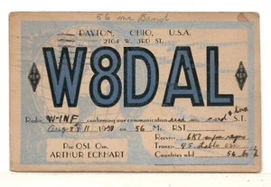 1938 QSL – W8DAL – Arthur Eckhart – Dayton, Ohio – 56 MHz - Picture 1 of 2