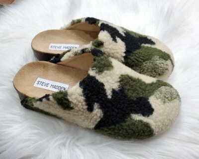 Zuecos sin cordones Steve Madden Vesa camuflaje para mujer talla 6 verde natural Sherling Foto 1 de 4