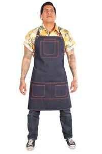 Workwear Raw Denim retro Barber Worker Schürze Jeans Latzschürze - Picture 1 of 4