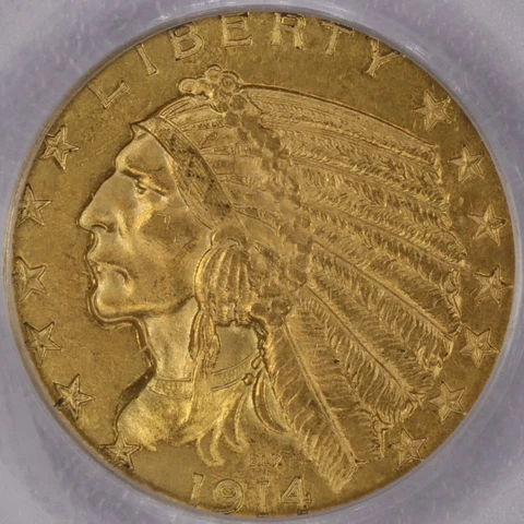 1914 $5 Indian Half Eagle - PCGS MS 62 CAC Cover