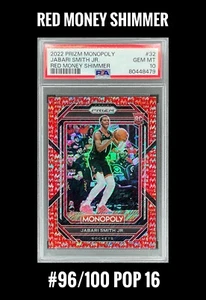 2022 Prizm Monopoly Jabari Smith Jr #32 Red Money Shimmer /100 PSA 10 Rookie RC - Picture 1 of 6