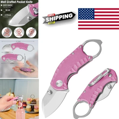 Small Folding Pocket Knife 4 Inch Pink G10 Handle Lightweight Utility Tool - Image 1 of 4