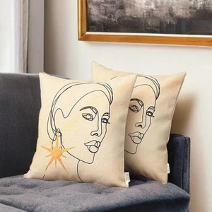 Set of Two 18" Beige and Black Throw Pillow - Picture 1 of 5