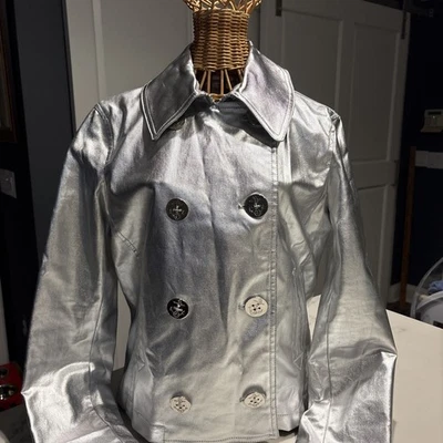 Chaqueta Ralph Lauren Vintage Para Mujer Plateada Metálica Doble Pecho Pequeña Foto 1 de 4
