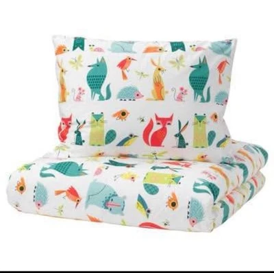 Ikea LATTJO Twin Duvet Cover Cute Woodland Animals FOX BEAR PORCUPINE RABBIT OWL - Image 1 of 2