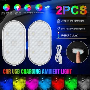 2x Car Interior LED Light 7 Color USB Charging Touch Sensor Atmosphere Neon Lamp - Picture 1 of 11