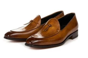Escarpins de loisirs pour hommes talon bas bout rond frangé printemps robe peu profonde chaussures à enfiler - Photo 1/9