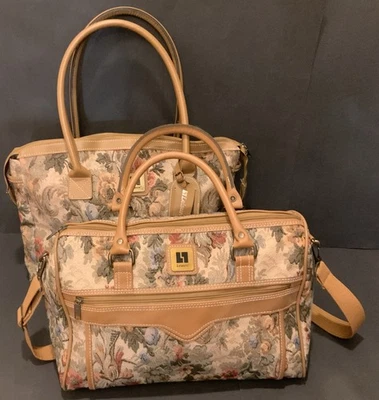 Juego de 2 bolsas de viaje vintage de equipaje de mano de fin de semana tapiz floral de ocio Foto 1 de 4