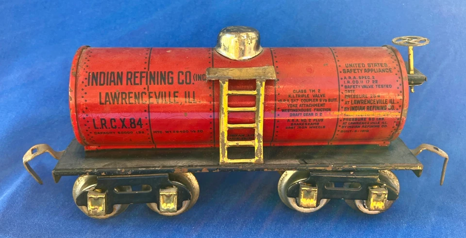 VINTAGE DORFAN 8 WHEEL 0 GAUGE LITHOGRAPHED #604 INDIAN REFINING CO. TANK CAR - Image 1 of 4