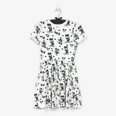 Mini vestido ASOS tinta e pintura Disney Mickey Mouse tamanho 4 branco preto mistura de algodão - Imagem 1 de 2