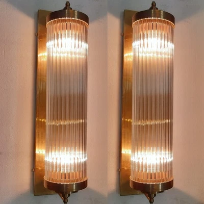 Juego de 1 lámpara de pared vintage antigua Art Deco de latón y vidrio con varilla de Halloween Foto 1 de 4