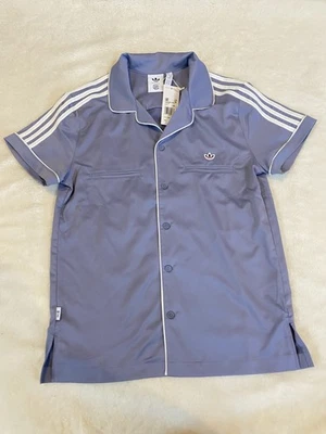 Camisa de boliche Adidas CLOT Edison Chen tamanho XS roxa manga curta cetim botão  - Imagem 1 de 4