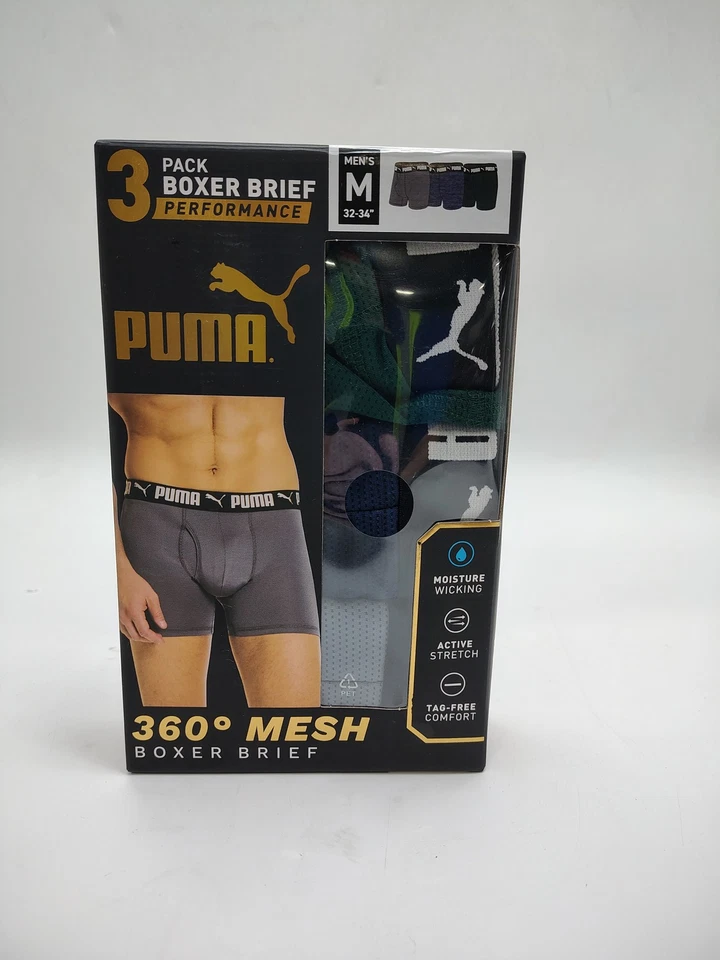 PACK DE 3 CALZONCILLOS BOXER PUMA RENDIMIENTO 360 MALLA DRYCELL - TALLA: M - AZUL/VERDE/GRIS Foto 1 de 4