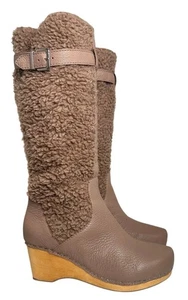 Kelsi Dolch Jagger taupe kniehoher Clog Holzabsatz Keilabsatz runde Spitze Lederstiefel - Bild 1 von 21