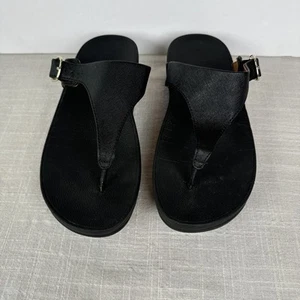 FitFlop The Skinny Womens Sandal US Size 6 Black Leather Buckle Thong Flip Flops - Picture 1 of 13
