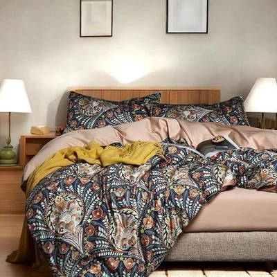 NEW Anthro Paisley Floral Multicolor Boho Queen / King Bedding Duvet & Sham Set - Image 1 of 4