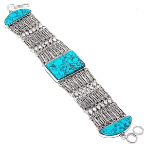 Santa Rosa Turquoise Gemstone 925 Sterling Silver Bracelet 7-8" N456 - Picture 1 of 6