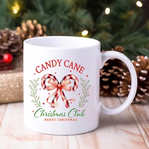 Christmas Mug Candy Cane Club Farmhouse Retro Festive Holiday Coffee Tea Cup - Picture 1 of 6